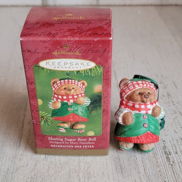 Hallmark skating sugar bear Bell ornament Xmas vintage - Picture 1 of 4